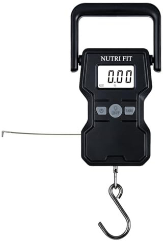 NUTRI FIT Digital Luggage Scale with Hook and Measuring Tape, Gun Grey | Travel Scale Weighing Suitcase Post Scale Fishing Scale, 50kg/110lb, Large LCD Display with White Backlight, 2xAAA Batteries