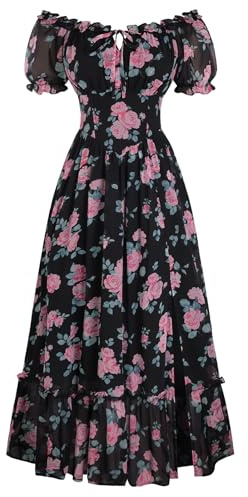 Scarlett darkess kvinnor sommar boho blommig maxiklänning puffade ärmar fyrkantig hals en linje stuga klänning