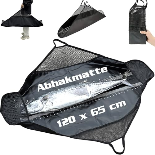 Zzxker Tapis de Pêche Pliable 120x65cm,Sac de Pesée,avec Mètre Ruban,pour Poissons Imperméable Tapis Atterrissage avec Poignées pour Gros Perches,Carpes,Silures et Carnassiers (A-120x65cm)