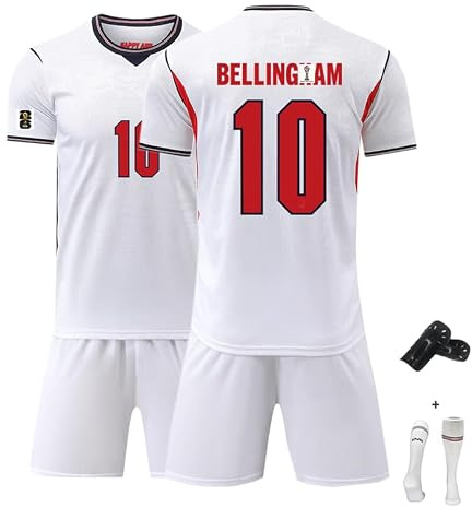 Football Jersey For boys girls 2026 Home/Away Men Jersey Youth Trainshirts Jersey Football Suit Soccer Jersey Shorts Shin guards Set Fans Gift (White-10, 8-9 years)