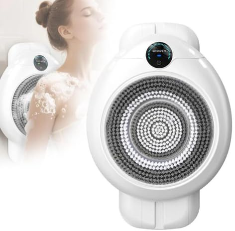 zenggp Brosse Exfoliante électrique pour Le Dos Et La Douche, Autonettoyante Corporelle, 3 Vitesses | 3 Têtes Interchangeables | Étanchéité IPX7, Fixation Murale