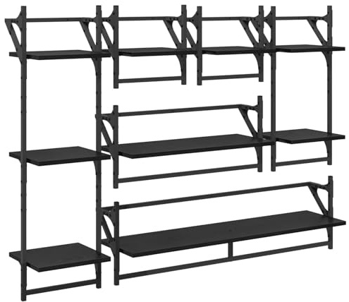 Générique - Juego de estantes de pared (6 piezas, 100 x 25 x 30 cm), color negro | Madera de ingeniería y metal, diseño moderno, almacenamiento de pared para salón, etagere deco