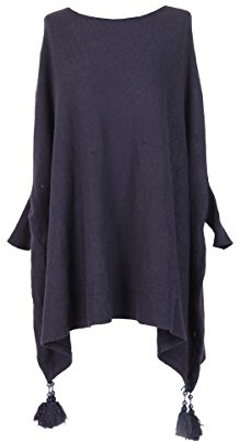 New Ladies Italian Batwing Tassels Poncho Women Knitted Winter Shawl Plus Sizes (Navy)