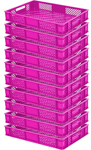 lot de 10 Bac gerbable normes Europe à parois et fonds ajourés - L x l x h 600 x 400 x 90 mm - rosa