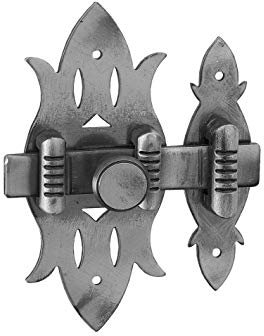 THIRARD - Verrou De Meuble Rustique - Fer Patiné - Platine Acier - Gâche Acier - Pêne Plat Coulissant - Pour Portes De Meubles - Bouton Rond - 40 x 90 mm - Gris