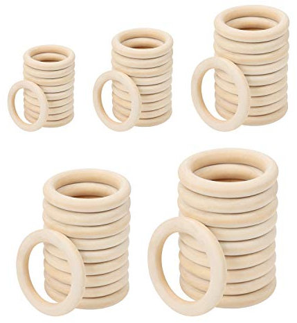 Belle Vous 50er Pack Holzringe zum Basteln - Holzring verschiedene Größen - Gardinenringe Holz - Unbehandelte Holzringe Makramee - Ringe Vorhangringe