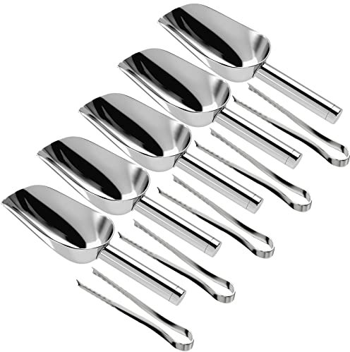 Lot de 5 pelles à bonbons et 5 pince à glaçons en acier inoxydable pour mariage, cuisine, buffet, bar