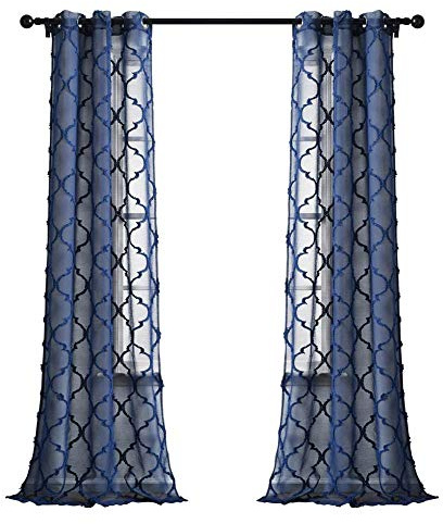 Lush Decor Navy Avon Trellis Grommet Sheer Window Curtain Panel Pair (84 x 38)
