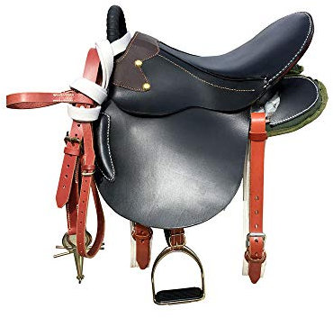 CLBING Pferdesattel Touristen Pauschenpferd Mit Ledersattel Armeesattel Vollsattel Pferdesattelzubehör,Black