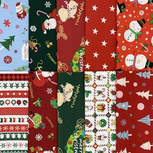 aufodara 10er Baumwollstoff Weihnachten Stoffpakete Patchwork Stoffe Baumwolle, 50x80cm 40x50cm 25x 25cm Stoffe zum Nähen, Patchwork Stoffpaket zum Quilten DIY Basteln Handwerken (50 x 40 cm, U-01)