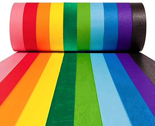 10 PCS Colored Masking Tape, 1 Inch x 13 Yards x 10 Rolls, 390 Feet Total, Colored Painters Tape for Arts and Crafts, Rainbow Labelling Masking Tape for School Supplies