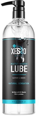 XESSO Water-Based Lube 32 fl oz, All Natural & Hypoallergenic Without Glycerin & Parabens, pH-Balanced, Slippery Massage Gel for Women, Men and Couples. Made in US & Discreet Package