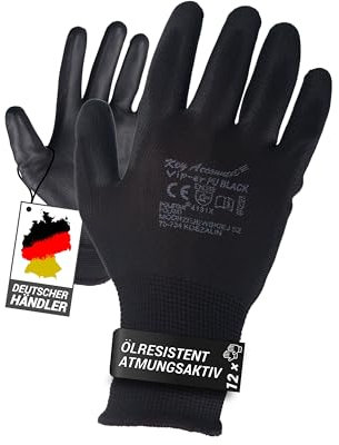 Trevendo Lot de 12 paires de gants de travail en polyuréthane avec revêtement en polyuréthane - Pour homme et femme - Pour montage et jardinage - Protection et confort fiables - Taille 9