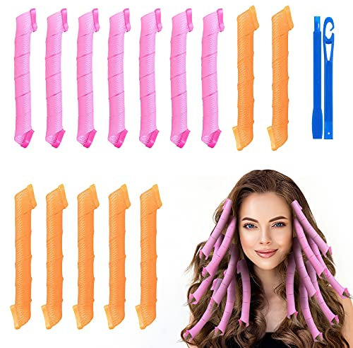 URAQT Lockenwickler Große Locken, 14pcs DIY Magic Haar Wellen Locken Wave Styling Kit für Lange Haare Mädchen den Heimgebrauch Waves Styler mit Styling-haken, 45cm
