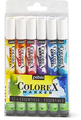 PEBEO Colorex Tintenmarker, 12 Stück, Colorex Aquarell-Tinte, Primärfarben, samtweich, für alle Medien, Marker, weitere Farben