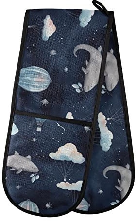 Nuvola Salamandra modello acquerello doppio guanto da forno resistente al calore cucina guanto da forno con anello appeso cottura grigliata 89,6 x 17,8 cm