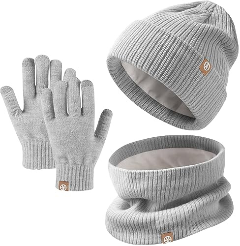 Baynetin Set Invernale Bambini 3 Pezzi: Cappello di Maglia, Sciarpa e Guanti Touchscreen - Berretto con Fodera in Pile Caldo per Ragazze e Ragazzi 5-12 Anni
