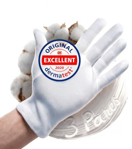 Guantes de algodón blanco, guantes hidratantes, guantes de hilo hechos de 100% algodón para su protección cuando tenga la piel seca, 3 pares XL