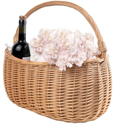 Creative Home Einkaufskorb Weidenkorb mit Henkel Picknickkorb | 45 x 26 x 41 cm (+/- 2 cm) | Handgeflochten | Naturbraun | Universell und Langlebig Groß Osterkörbchen Geflochten