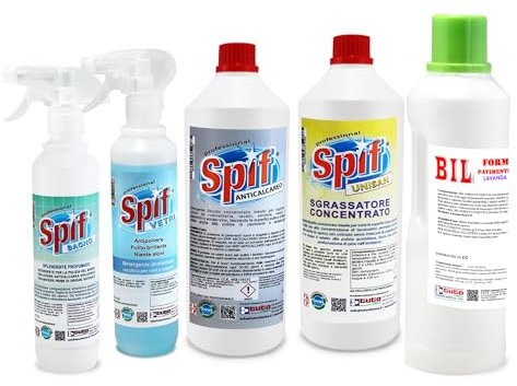 Kit Detersivi Professionali Igiene, KIT PRIMAVERA - 5 Detergenti, Bagno Vetri, Anticalcare, Sgrassatore, Pavimenti