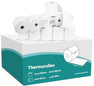Inoverse EC-Cash termopappersrullar 80 mm x 80 mm x 12 mm, kassarullar för termopapper, 50 m, 5 rullar, kvittorullar för kassasystem, EC-enheter och bankomat, BPA-fri
