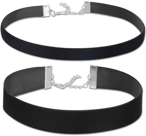 Trinkrittey Velvet Chokers Schwarz Band Choker Samt Halsketten Set Schwarz Damen Halsband Halsketten mit Kette Band Choker Stretch Kragen Halsreifen für Mädchen Frauen, 2-teiliges, 1/2 cm Breit