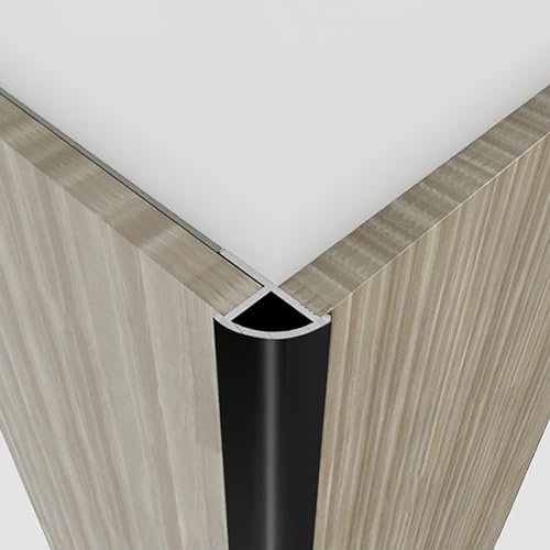 Raouoae Tile Rail Quarter Circle Profile Edge Trim Strip - 125cm Anodized Aluminium End Strip For Bathroom & Kitchen Tile Edge Protection - Angle Profile For Corner Trim(Black,12mm)