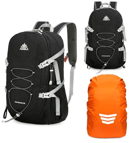 Geila Wanderrucksack 35L mit Regenhülle für Reisen Camping Wandern Bergsteigen Outdoor Sport, 35 l, Schwarz, Large