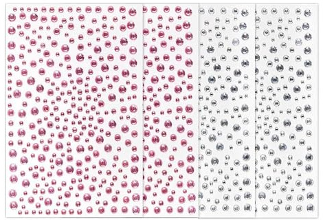1300 particles Strass Autocollant, 4pcs autocollants en cristal de diamant, Autocollants en strass auto-adhésifs, Pour la décoration du visage, Manucure DIY (argenté+rose)