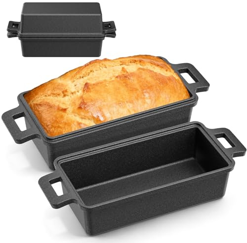 BugyKido Molde para pan con tapa, olla de hierro fundido, ideal como molde para pan, accesorios de pan, pan y pastel, acero antiadherente bicapa sin PFAS -32 x 13 cm