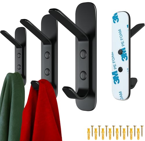 4smile Ganci adesivi extra forti, confezione da 4 pezzi, colore nero, autoadesivi, con opzione chiodi, da parete, pesanti, 6 kg, ganci adesivi doppi appendiabiti in acciaio inox