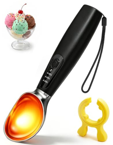 Cucchiaio Gelato Riscaldato, Paletta Gelato Riscaldante con 3 Livelli di Temperatura (49–71°C) e Supporto, Riscaldamento Rapido In 2-5 minuti, Gelato Perfetto Senza Attese, per Gelato Duro