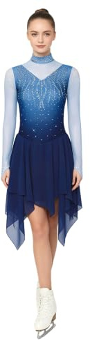 CHICTRY Women Figure Skating Dress Gradient Color Long Sleeve Dress for Dancing Party Formal Competitions