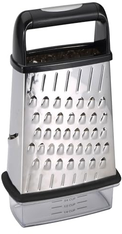 MasterPRO Foodies - Rallador de 4 Caras con Contenedor - Fabricado en Resistente Acero Inoxidable - Acabado Brillante - Fácil de Lavar y Apto para Lavavajillas - Libre de PFOA