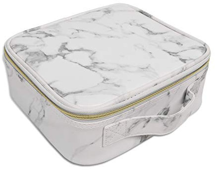 Kosmetiktasche Klein Damen Portable Reise Kosmetikkoffer Make Up Tasche Professionelle Schminkkoffer Makeup Organizer Schminktasche Beauty Case Wasserdicht mit Einstellbaren Teiler(Marmorleder)