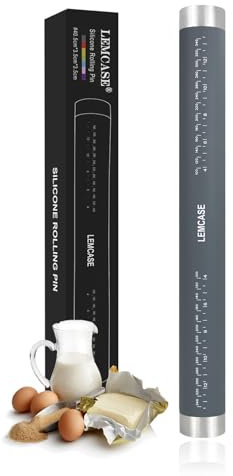LEMCASE Nudelholz Silikon - Teigroller Edelstahl, Teigrolle Klein - Rolling Pin für Pizza, Fondant, Kuchen, Kekse, Pasta | Grau, 40cm