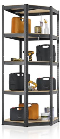 Juskys Eckregal Lagerregal Corner Basic 180 x 70 x 40-70 cm (HxBxT) - 875 kg - 5 Böden - Metall verzinkt - Schwerlastregal Steckregal Kellerregal - Grau