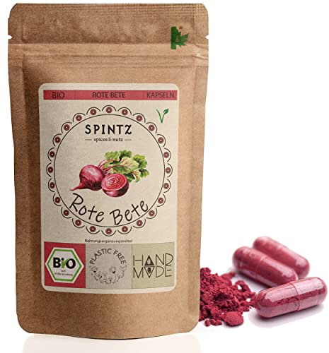 SPINTZ® 180 Bio Rote Bete Kapseln - hochdosierte Rote Beete Tabletten - 720mg Bio Rote Beete Pulver pro Kapsel aus biologischem Anbau - vegan - nachhaltig und plastikfrei verpackt