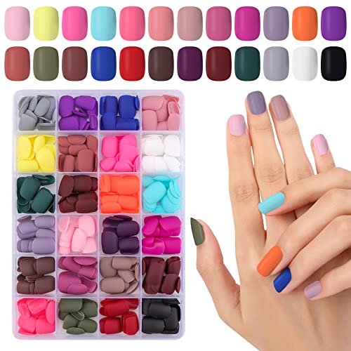 576 Stück Künstliche Nägel, EBANKU Kurze Drücken auf Nägeln Runde Matt Falsche Nagel, zum Aufkleben Vollabdeckung Kunstnägel Set DIY Press on Nail Art Nagelspitzen (24 Farben)