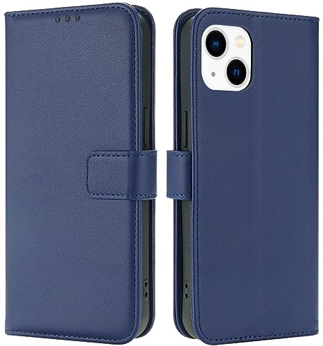 TQIAHF Coque pour iPhone 13 / iPhone 14 Coque Etui avec Porte Carte Rabat Clapet Portefeuille Cuir Pochette Antichoc Flip Case Étui Cover Housse Protection Coque pour iPhone 13/iPhone 14,Bleu Foncé
