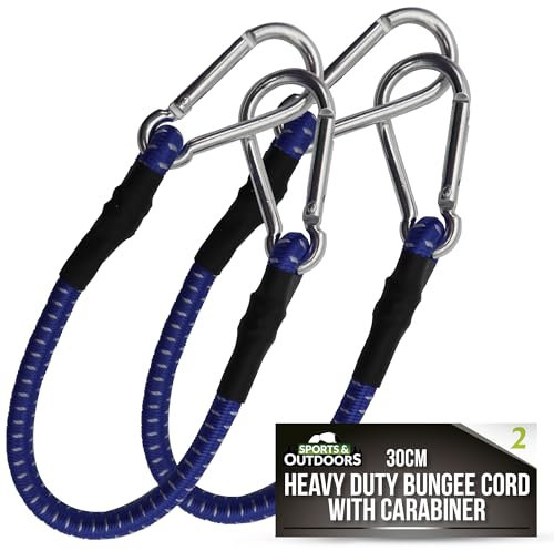 SOL 2pk 30cm Bungee Cord with Carabiner – Elastic Straps with Robust Clips for Camping, Tarpaulin, Bike, Roof Rack, Luggage, Outdoor Gear, Garden, Caravan, and Travel Use
