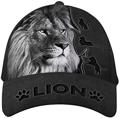 942 Leone Grezzo Nero Stampato in 3D Uomo Donna Trucker Cappellino Tesa Curva Snapback Cappello Regolabile Visiera Baseball Cappellino per Campeggio Estivo