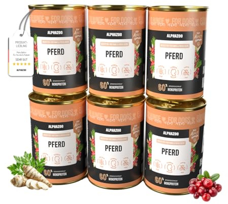 alphazoo Monoprotein Pferd 6×400g Nassfutter Hund – hypoallergenes Hundefutter mit Pferdefleisch, Pastinake, Preiselbeeren & Hagebutte – getreidefrei, natürlich & leicht verdaulich – Made in Germany