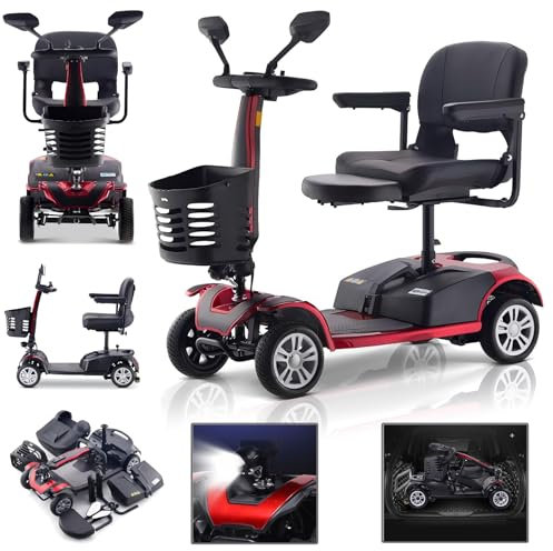 Bueuwe Mobilitätsroller mit 4 Rädern-Seniorenmobil-Kapitänssitz-Max.12km/h, Elektromobil Klappbar, Tragfähigkeit 150KG, 35KM Reichweite Roller Mobilität für Allen Gelände, geräumiger Stauraum