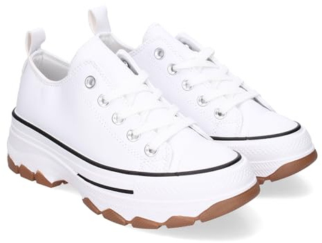 Zapatilla de Plataforma para Mujer, Comoda, Estilo Bamba, Material Polipiel, y Cierre de Cordones