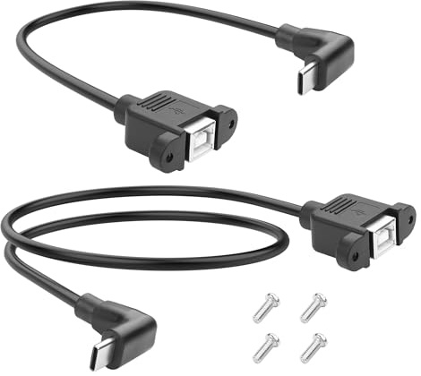 YACSEJAO Cable de extensión USB C a USB B 2.0 hembra para impresora Panel de extensión 2 unidades 0,3 m + 0,5 m tipo C macho a USB tipo B hembra cable adaptador con tornillos (ángulo de 90 grados)
