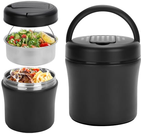 profiwoab Thermobehälter für Essen groß 1.2L warmhaltebehälter essen Edelstahl (mit Löffe) Thermoschüssel thermo-lunchbox für Suppen Porridge Mahlzeiten
