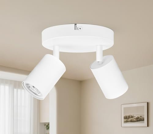 GeyouLux Deckenstrahler 2 Flammig Rund, LED Deckenleuchte Schwenkbar, GU10 Deckenlampe Strahler Deckenspot, Modern Spot Lampe Wandstrahler Weiß für Wohnzimmer Schlafzimmer Küche (Ohne Leuchtmittel)