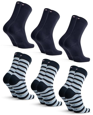 DANISH ENDURANCE 6 Paia Calze Cotone Organico Pregiato, Calzini Morbidi e Traspiranti Uomo e Donna Multicolore (3xNero, 3x Strisce Nere) 39-42