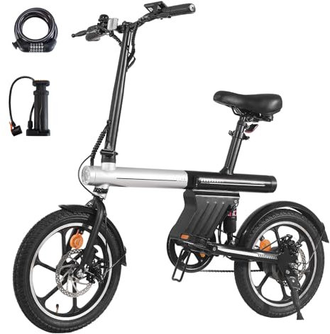 E-RIDES 16-Zoll Klapp-E-Bike, 250W Motor, 36V 12.8Ah Akku, 25 km/h Geschwindigkeit, Scheibenbremsen, LED-Licht, LCD-Display, Kompaktes und Tragbares City-E-Bike für Erwachsene A11